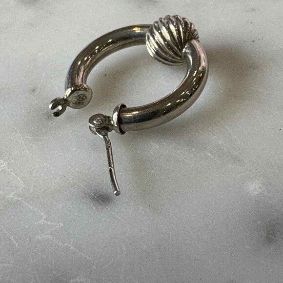 Cape Cod Sterling Silver Single Twisted Bead Hoop Earrings - Picture 4 of 5